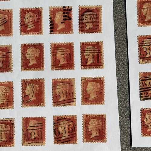 1d One Penny Red Stars Selection x111 hinged on paper in varied used condition - Picture 5 of 9