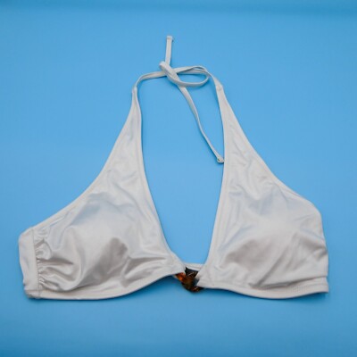Victorias Secret Medium White Triangle Plunge Halter Padded Swim Bikini Top New