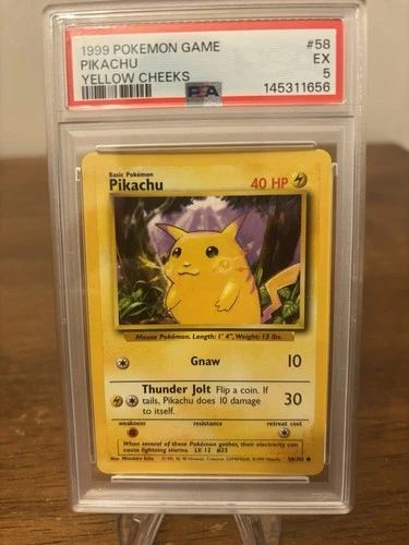 1999 Pokemon Base Set Unlimited Yellow Cheeks, #58 Pikachu, PSA 5