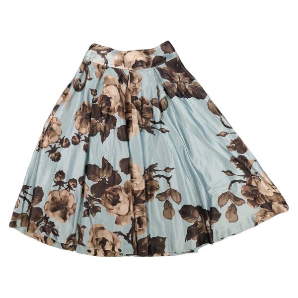 Review Skirt Womens 6 Blue Floral Full Circle Pleated A-Line Lined Size 6