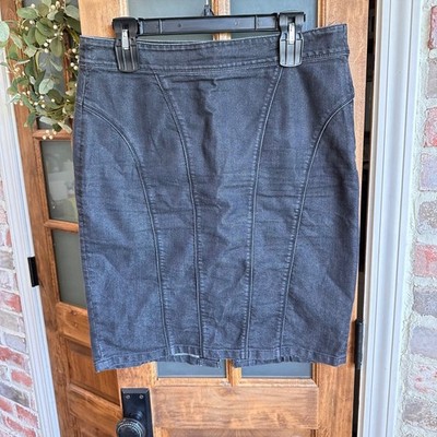 Ann Taylor Denim Pencil Skirt Womens 10 Washed Black Stretch Paneled