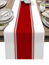 Red Table Runners 90 inches Long, Modern Stripes Table Runner Cotton Linen Dr...