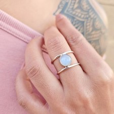 Genuine Moonstone Ring 925 Sterling Silver Statement Ring Rainbow Moonstone Ring