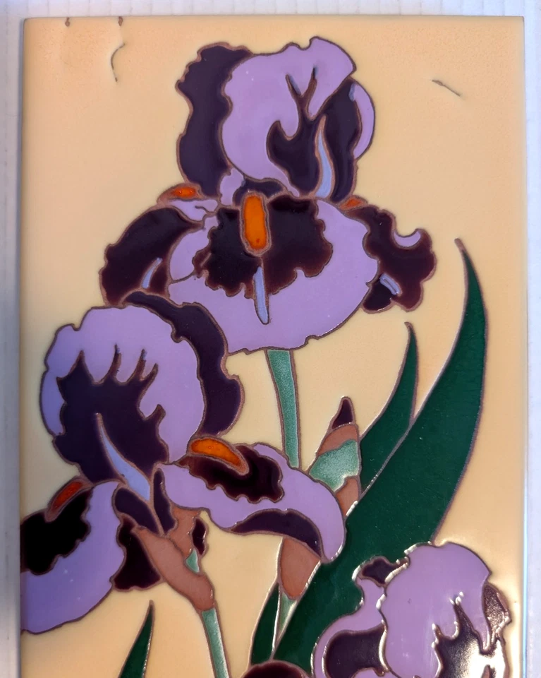 Vintage Arius Sante Fe Art Tile Trivet Floral Purple Iris 6" x 12" - Lovely! - Image 2 of 4