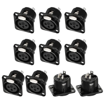 10pcs 3 Pin XLR Female Jack Socket, Microphone Adapter Audio Panel Mount, Black