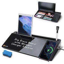 SELEAD Desktop Glass Whiteboard with Wireless Charger Station, Dry Erase Boar...