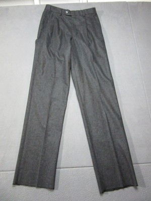 Hiltl Dress Pants Mens 33x38 Black Wool Designer Raw Hem Pleated Dress Italy