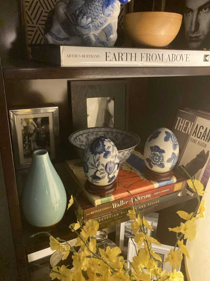 Par de huevos chinos de porcelana azul blanco Foto 2 de 4