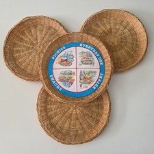Set of 4 10" Bamboo Paper Plate Holders Vintage Picnics 