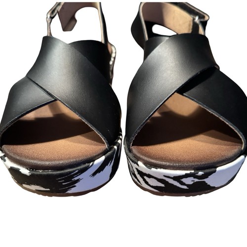 Clarks Stasha Hale Sandals Black Wedge Criss-cross Leather Shoes Womens 8 W - Picture 5 of 9