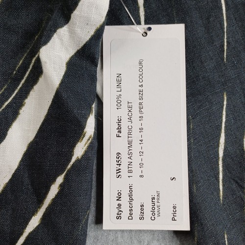 See Saw Jacket Womens 14 Black White Asymmetric 100% Linen Wave Print - Picture 5 of 14