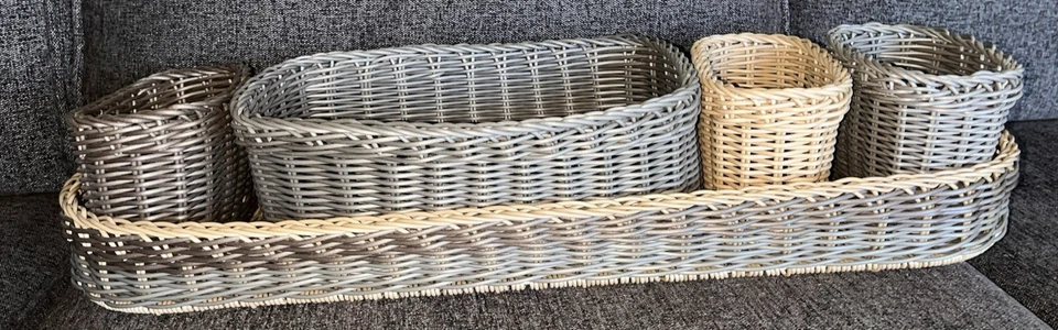 Discontinued Pampered Chef Wicker Serving Caddy - 5 Piece Set - Image 2 of 4