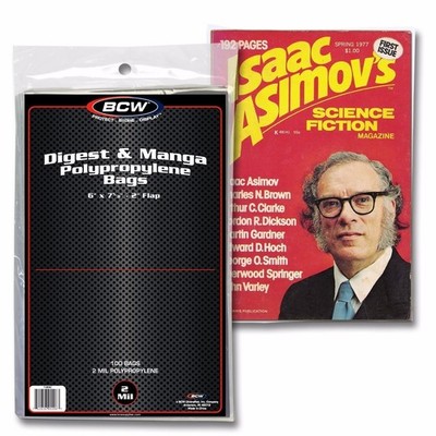 BCW Digest & Manga Poly Bags Pack of 100 Acid Free Safe Storage Holders 2 Mil