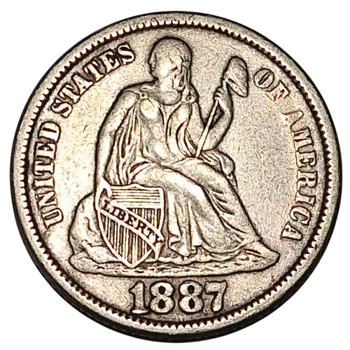 1887 Seated Liberty Dime – AU Details – 90% Silver – Philadelphia Issue #942
