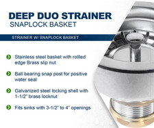 9754 Kitchen Sink 3-1/2 Inch Stainless Steel Drain Assembly with Strainer B...