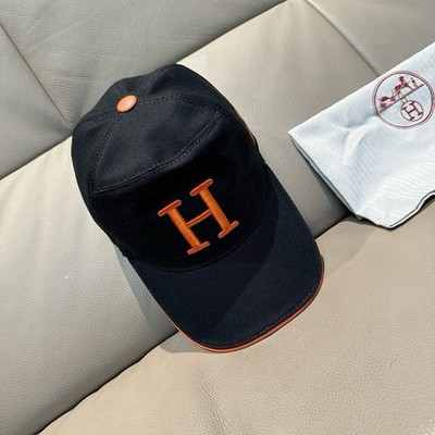 Hermes Men's Baseball Cap Miles H Circle Black Orange Canvas Hat