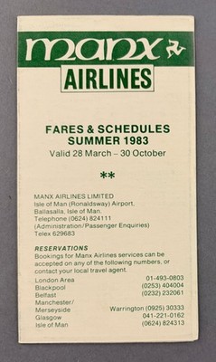 Manx Airlines Airline Fahrplan Sommer 1983 Flugplan Isle of Man IOM 