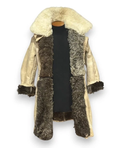 Soviet Army Sheepskin Shearling Coat Heavy Winter Fur Bekesha Jacket Beige L - product listing photo