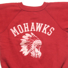 Vintage 50s Short Sleeve Sweatshirt Mohawks Indian Chief Flock Print Youth