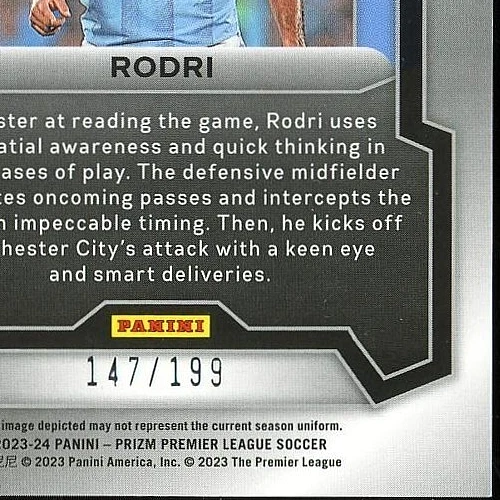 2023-24 Panini Prizm Premier League RODRI/199 Rojo Prizm Manchester City #5 Foto 3 de 3