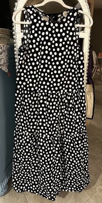 Ann Taylor Loft Midi Sundress Size Small  Black And White Polka Dot Three Tiers
