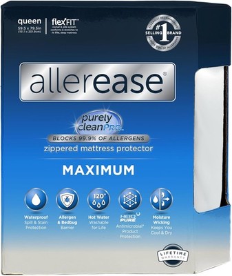 AllerEase Waterproof Mattress Protector, Maximum Allergy Queen, White 