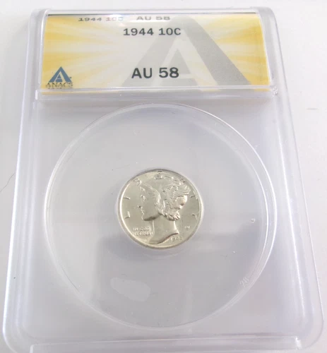 1944 Mercury Silver Dime ANACS AU 58