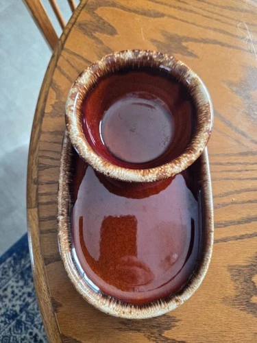 Vintage Hull Brown drip oven proof snack plate soup/salad bowl set in excellent