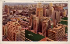 Illinois Chicago Northwestern University aerial view ~ 1920s postcard sku167