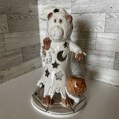 BLUE SKY CLAYWORKS Halloween Candle Holder Ghost Holding Jack O Lantern Pumpkin