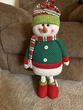 Christmas Snowman Telescopic Knitted Snowman Decor with Hat and Scarf for Home