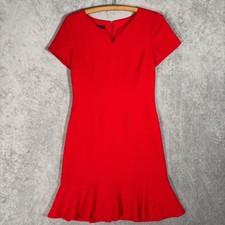 Talbots Red Textured Flounce Hem Sheath Dress Size 4 Short Sleeve Split Neck