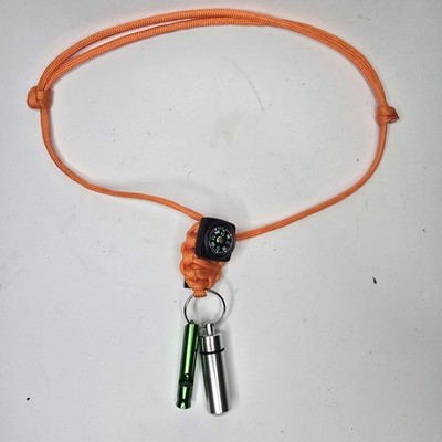 Survival Halsketten Angelset Feuerstahl Paracord orange Pfeife