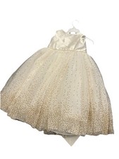 David's Bridal Flower Girl Classic Dress with Tulle Size 3 Ivory Metallic Shimme