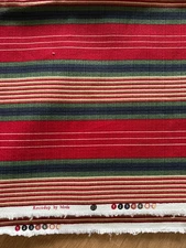 Moda ROUNDUP Barkcloth Fabric Red Stripe Green & Navy 3 yards x 54" wide