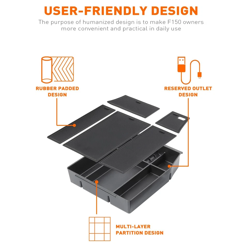 Bandeja organizadora de caja de almacenamiento reposabrazos consola central para Ford F150 F-150 2015-2018 Foto 4 de 4