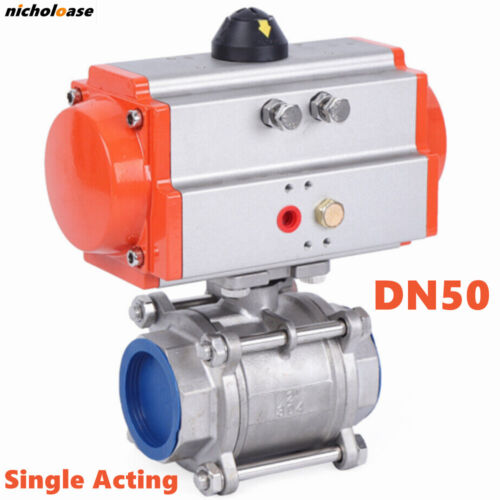 2" Pneumatic Air Actuated Stainless Ball Valve Single Acting Spring Return NEW
