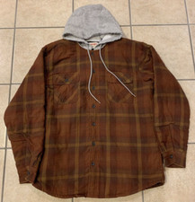 Men's Large Wrangler Authentics Quilted Lined Hooded Plaid Flannel Shirt Jacket