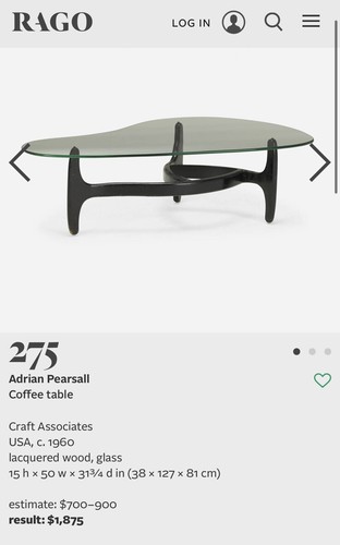 Adrian Pearsall Mid Century Modern MCM Circa 1960’s Coffee Table Rago Auction - Picture 21 of 21