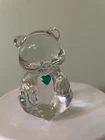 Fenton Glass Teddy Bear Figurine May Birthstone Heart Paperweight