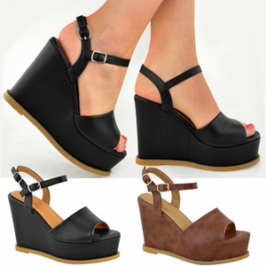black high wedge sandals