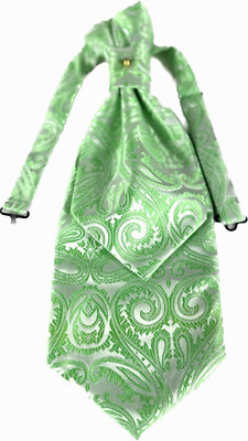 Men's Ascot Tie Green and Silver Pretied 100% Microfiber Paisley Pattern