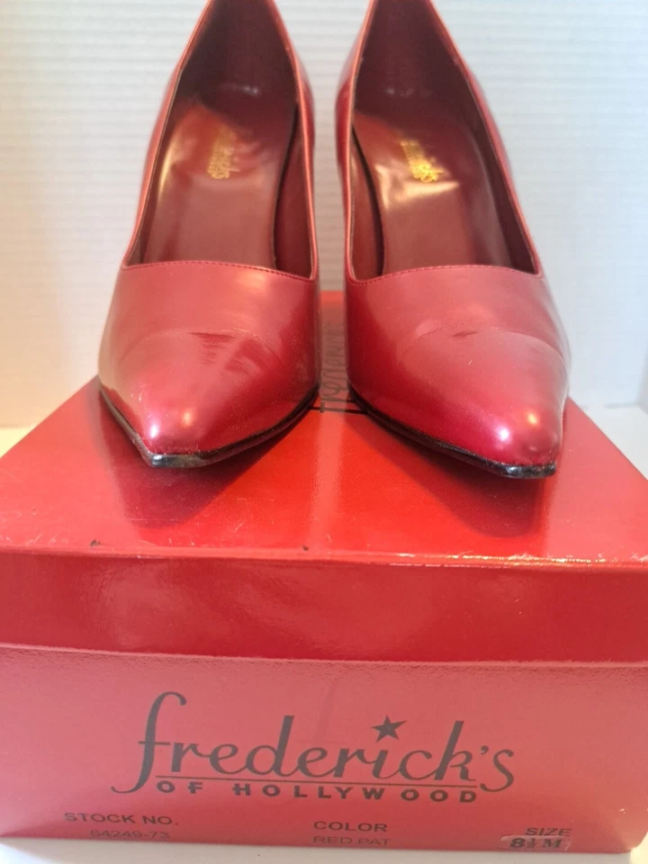 Fredrick's of Hollywood Red Patent Leather Pumps Size 8.5M 8 1/2 Heels Shoes - Image 3 of 4