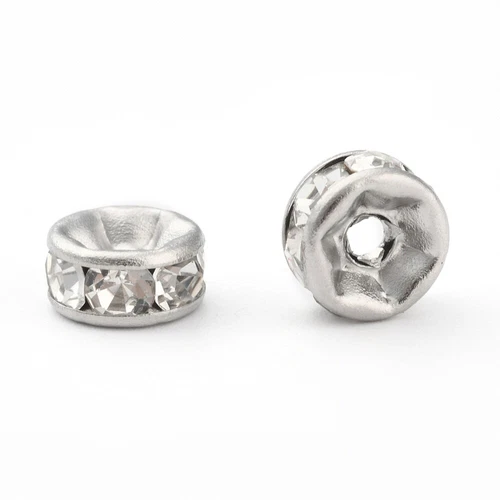 200PCS disc 316 stainless steel spacer bead Rhinestone sparkling jewel bead 6 mm - Picture 3 of 5