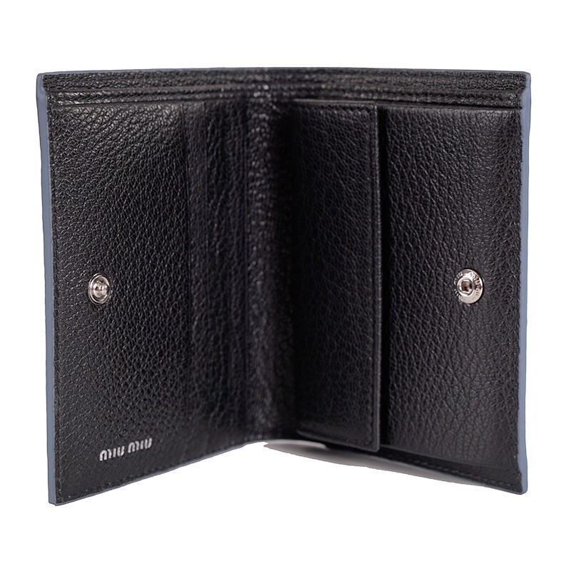 NEW $595 MIU MIU Blue Pebble Leather Madras BLACK CAT LOGO