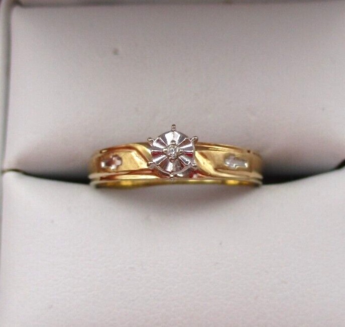 10K Yellow Gold Diamond Cross Engagement Solitaire Ring Size 7 [R198]