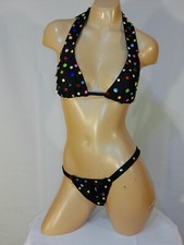 Exotic dancer stripper medium black two piece bikini dance outfit-dancewear