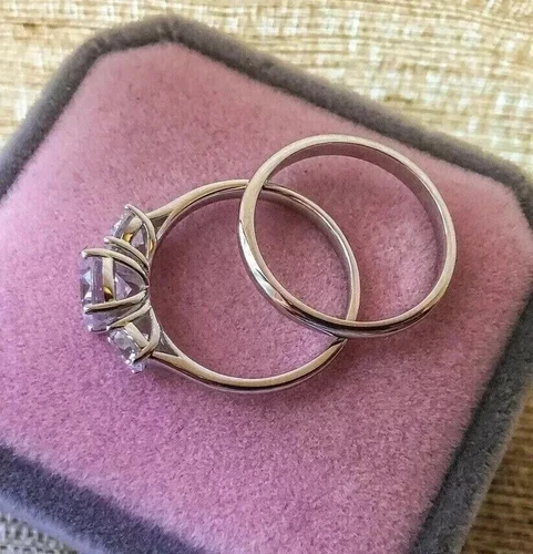 14k White Gold Plated 2Ct Round Cut Real Moissanite Engagement Bridal Ring Set