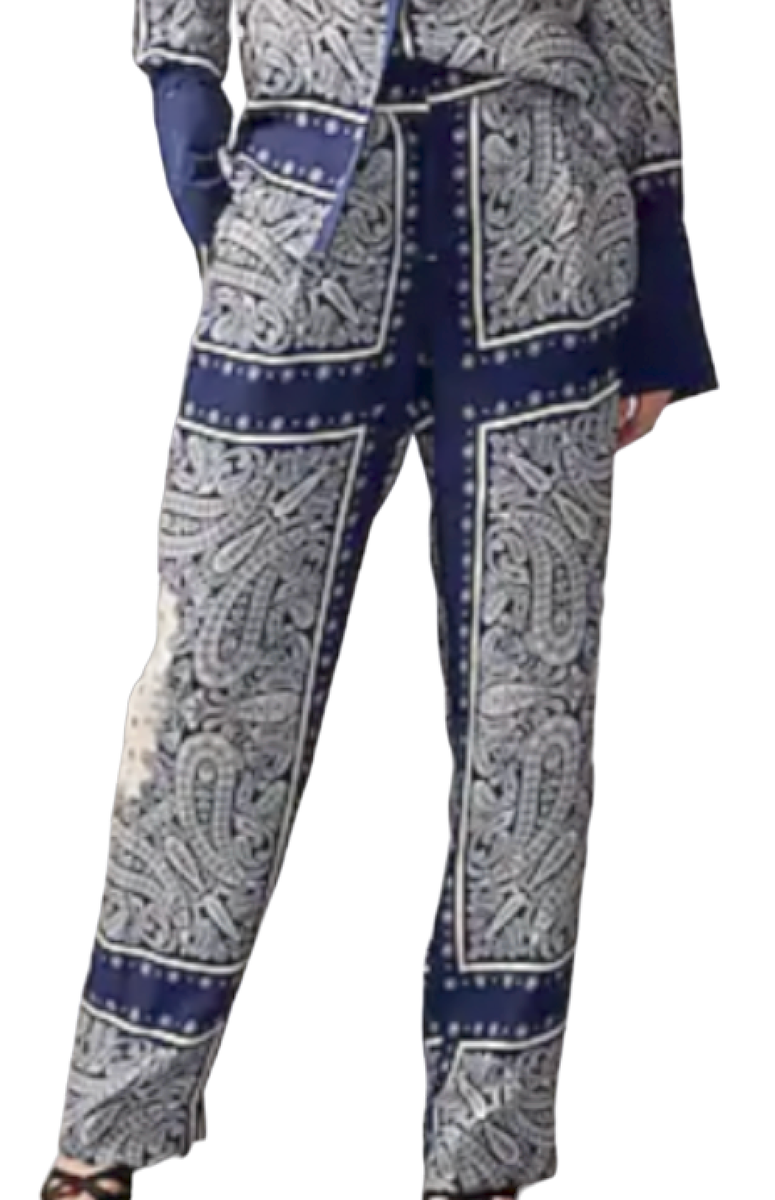 BLUE PAISLEY SCARF STRAIGHT LEG DRAPEY CUPRO BLEND