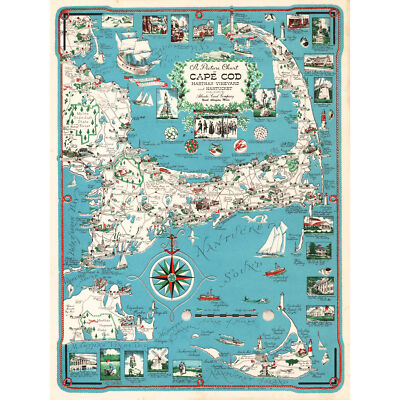 Karte Verfolgungsjagd 1949 Cape Cod Nantucket Massachusetts Bild Kunstdruck Leinwanddruck 18X24